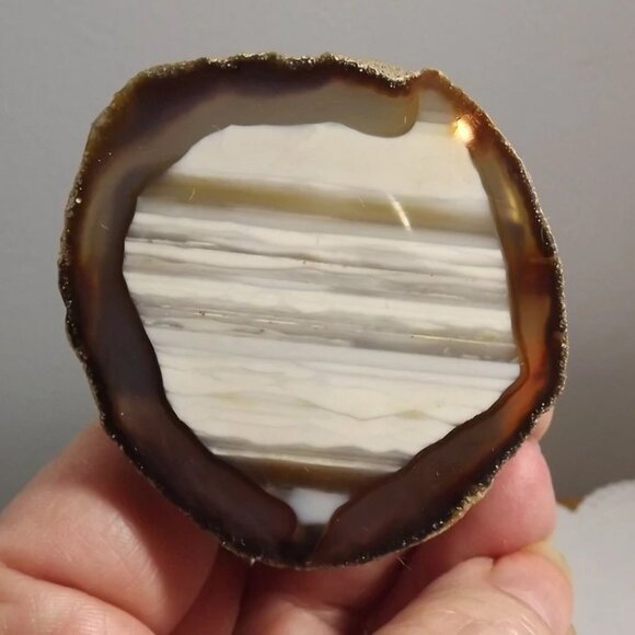 Vintage Natural Stone Artisan Striated Geode Slice Belt Buckle - Picture 7 of 9